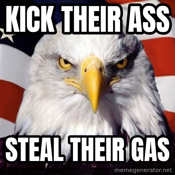 American Pride Eagle meme: KICK THEIR ASS / STEAL THEIR GAS