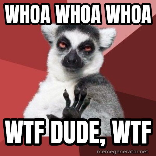 Chill Out Lemur meme: WHOA WHOA whoa / WTF DUDE, WTF