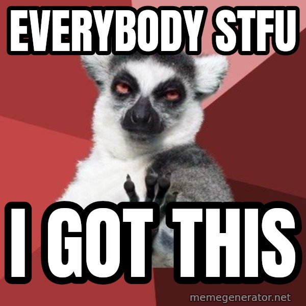 Chill Out Lemur meme: everybody  stfu / i got this