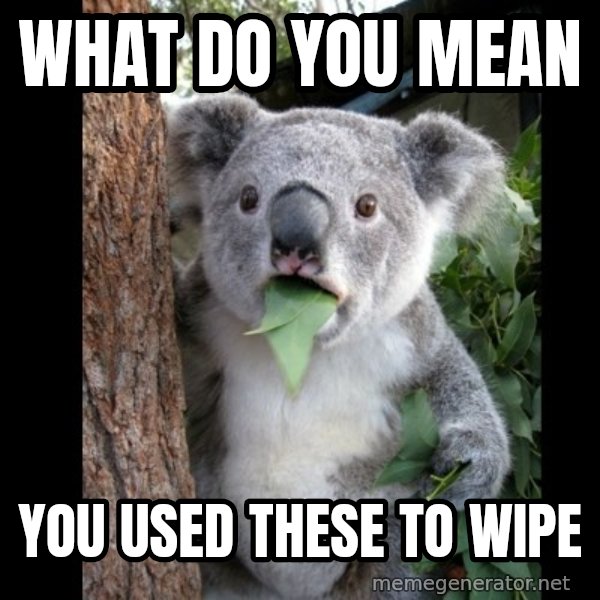 Koala can't believe it meme: WHAT DO YOU MEAN / YOu used these to wipe