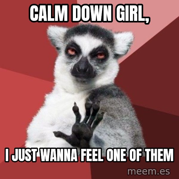 Chill Out Lemur meme: Calm down girl, / i just wanna feel one of them