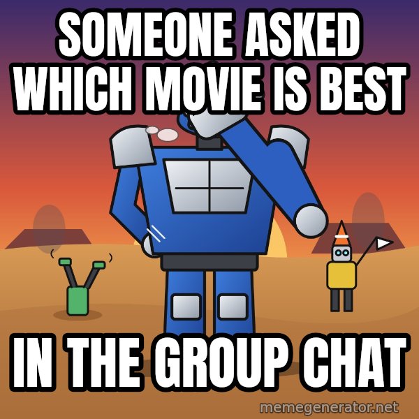 Commander Facepalm meme: Someone asked which movie is best / In the group chat