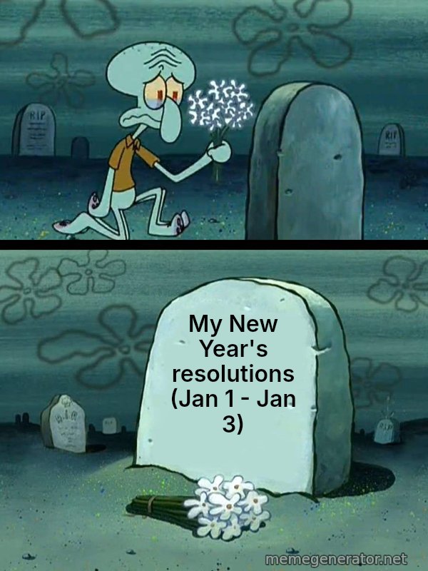 Here Lies Squidward's Hopes and Dreams meme: My New Year's resolutions (Jan 1 - Jan 3)